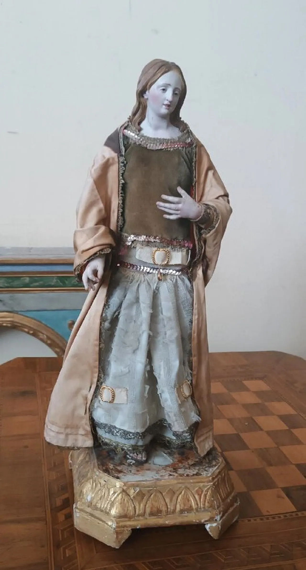 Saint Agatha, terracotta, wood and glass statuette, 19th century 2