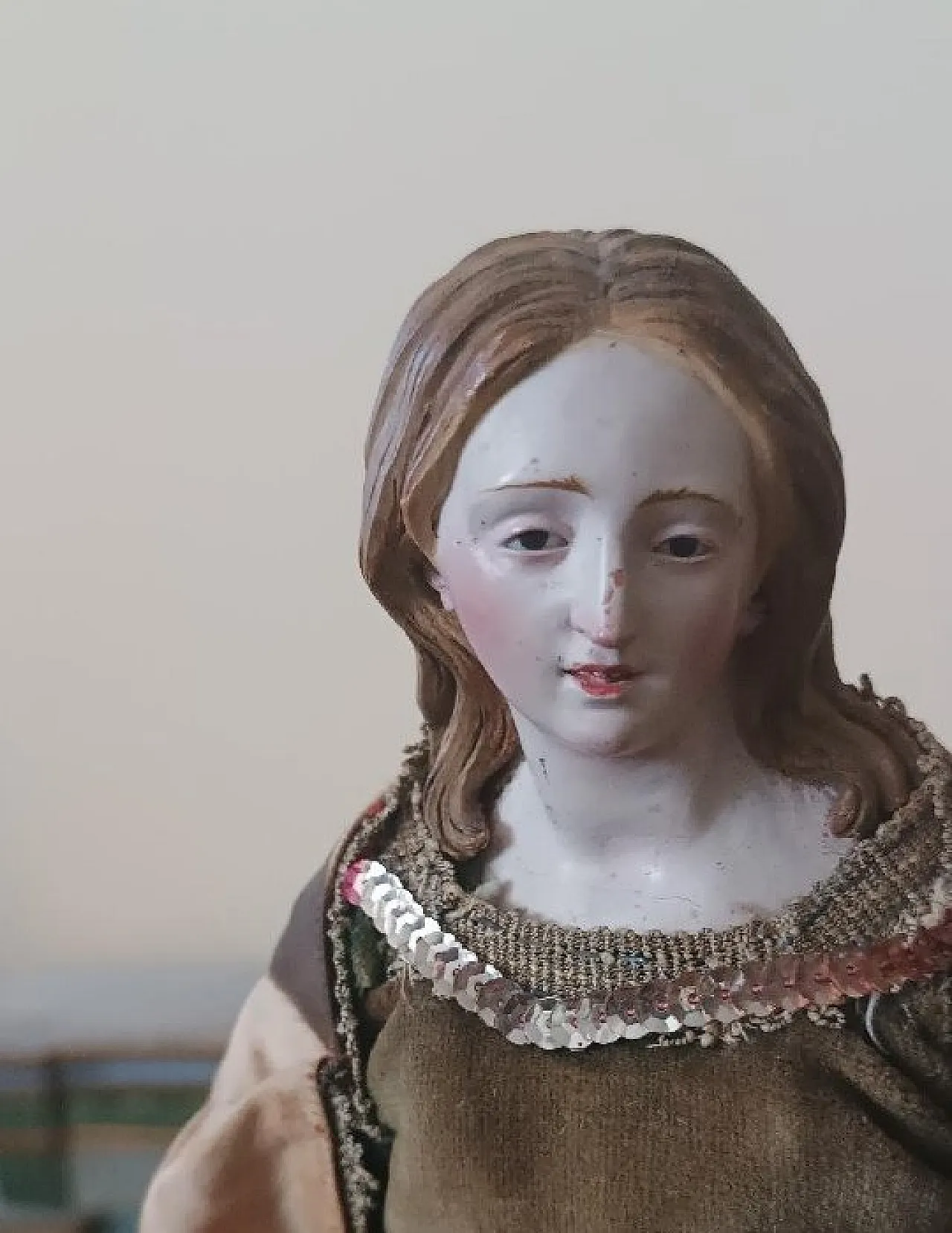 Saint Agatha, terracotta, wood and glass statuette, 19th century 7