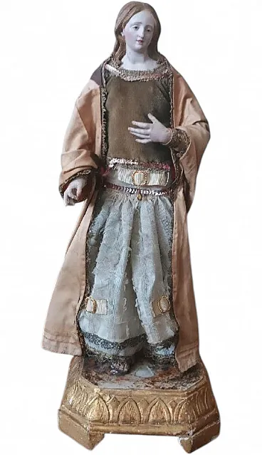 Saint Agatha, terracotta, wood and glass statuette, 19th century
