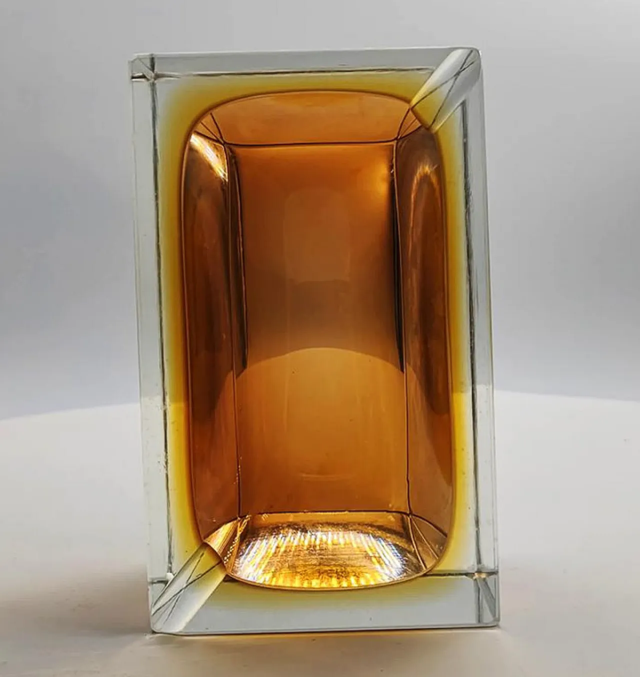 Rectangular amber glass vase by Flavio Poli for Seguso, 1960s 8