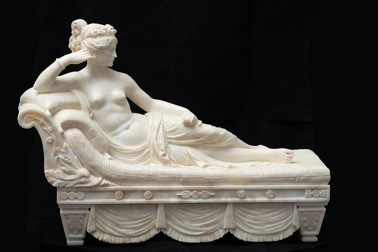 Paolina Buonaparte, Neoclassical sculpture in alabaster, 19th c. 1