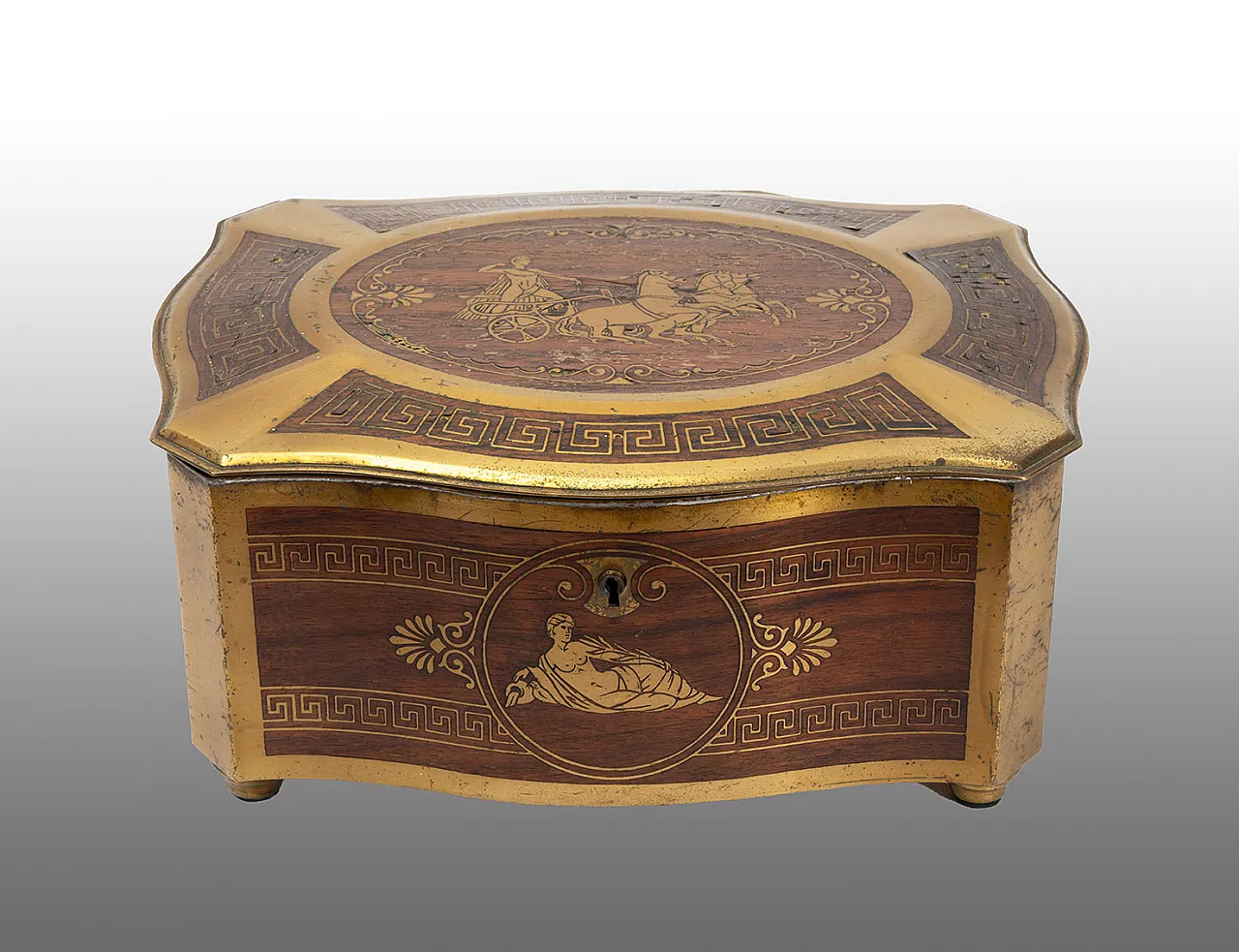 Jewelry box in fine exotic wood and gilded bronze, 19th century 1