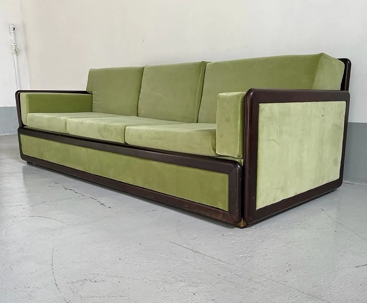 Sculptural 3 seater sofa green velvet, 1960s 1