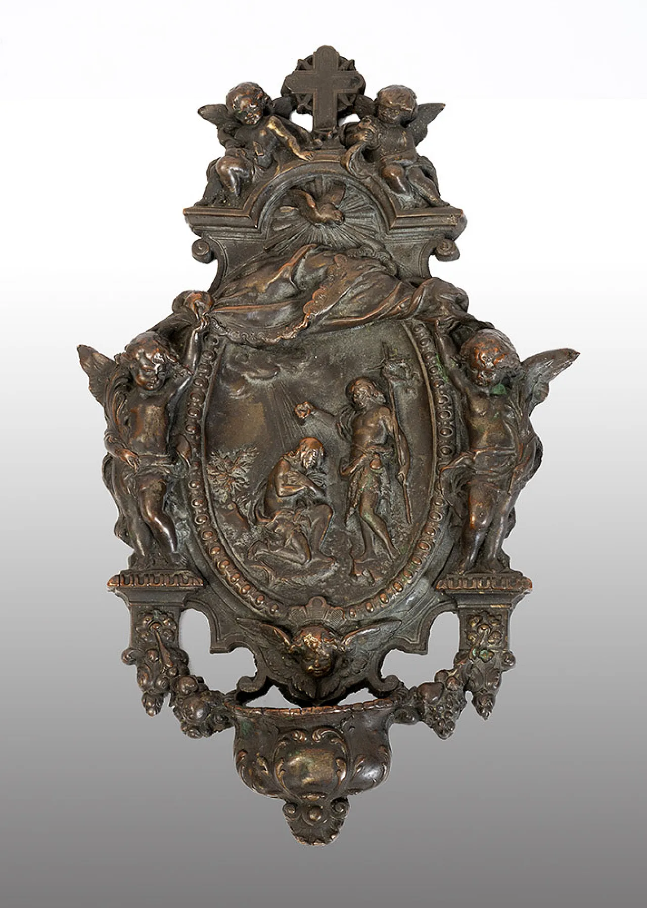 Embossed copper stoup depicting the Baptism of Christ, 19th c. 1