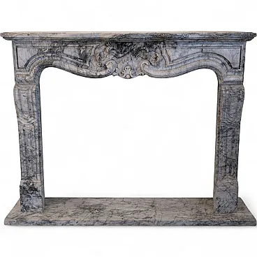 French fireplace in Bardiglio Imperiale marble, Louis XV, 19th century