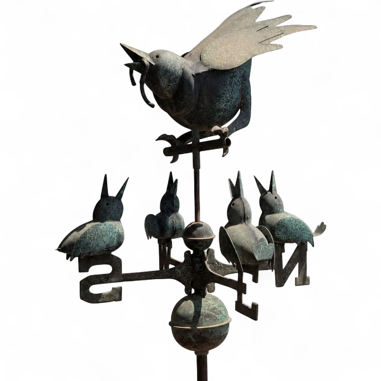 Wind vane in three-dimensional copper with birds, early 20th century 9