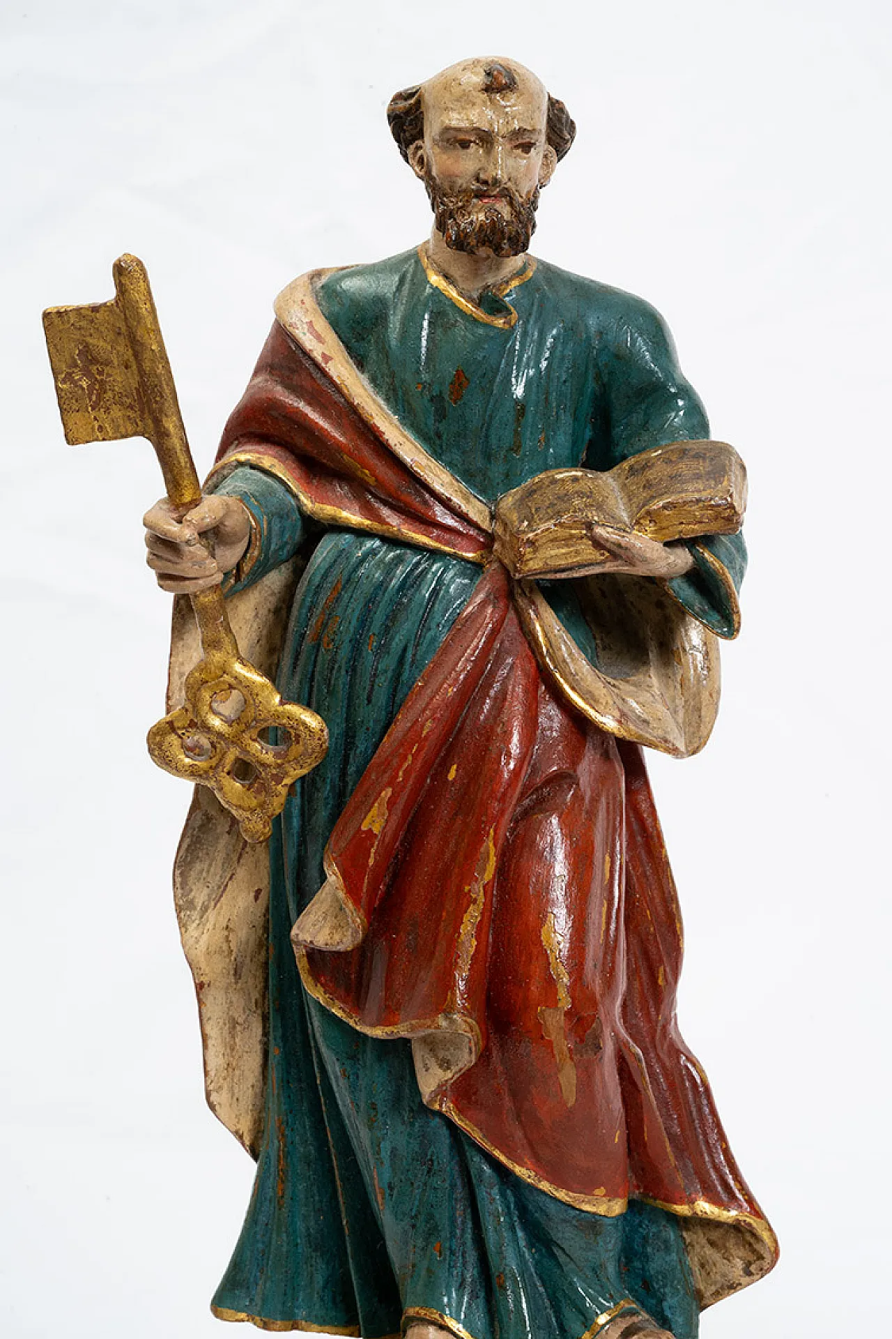 Pair of polychrome wooden sculptures with Saint Peter, 18th century 2
