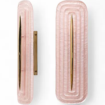Pair of modern wall lights in pink Murano glass and brass, 2000s