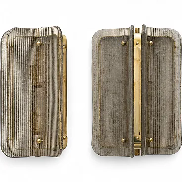 Pair of curved ribbed Murano glass and brass wall sconces, 2000s