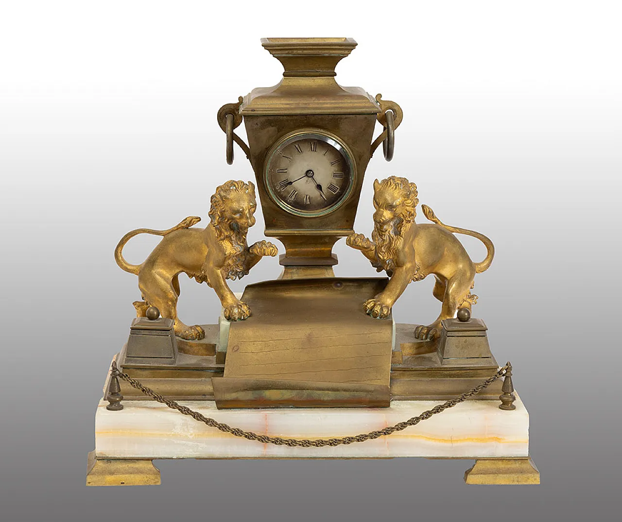 Inkwell with integrated Napoleon III clock in gilded bronze, 19th c. 1