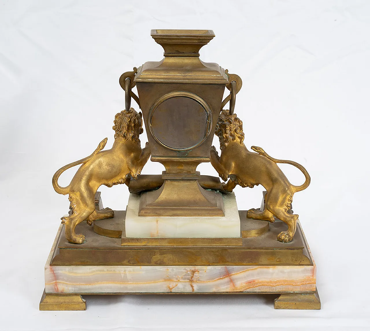 Inkwell with integrated Napoleon III clock in gilded bronze, 19th c. 4