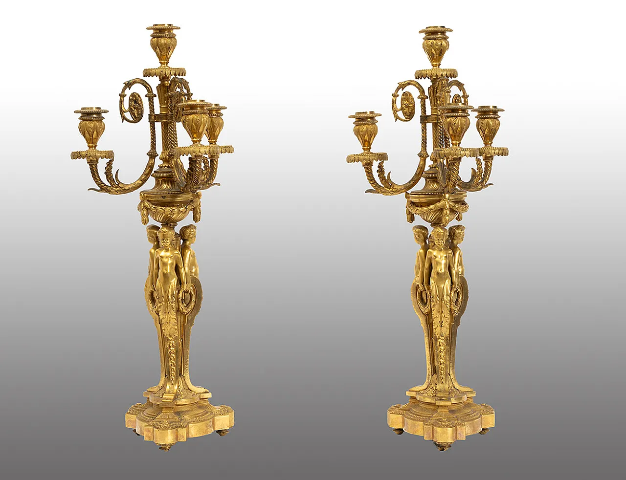 Pair Napoleon III candelabra/Flambeaux in gilt bronze, '800 1