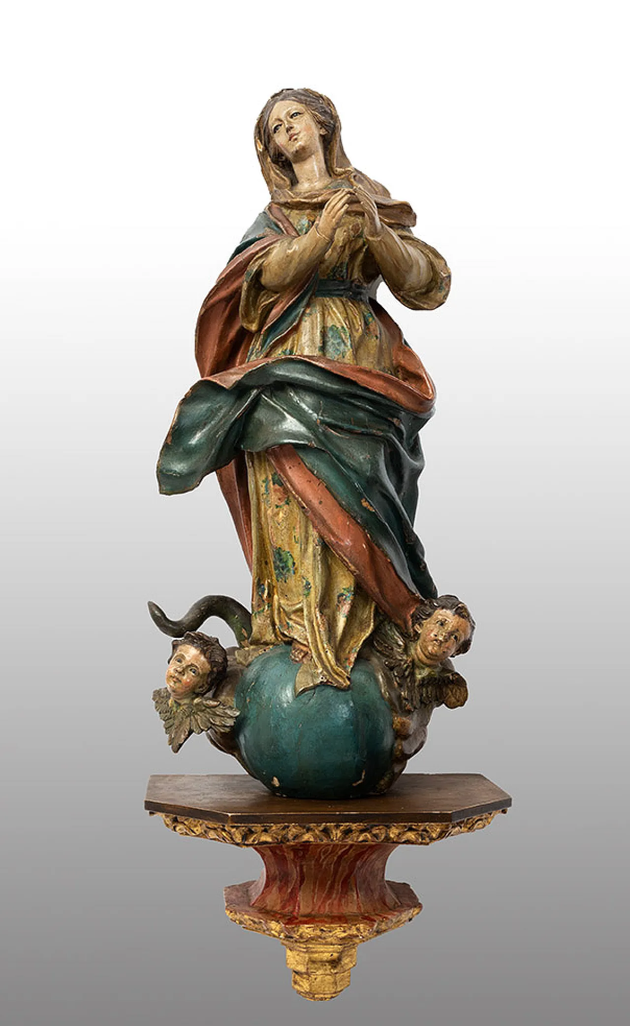 Neapolitan sculpture in polychrome wood the Madonna Immacolata 1