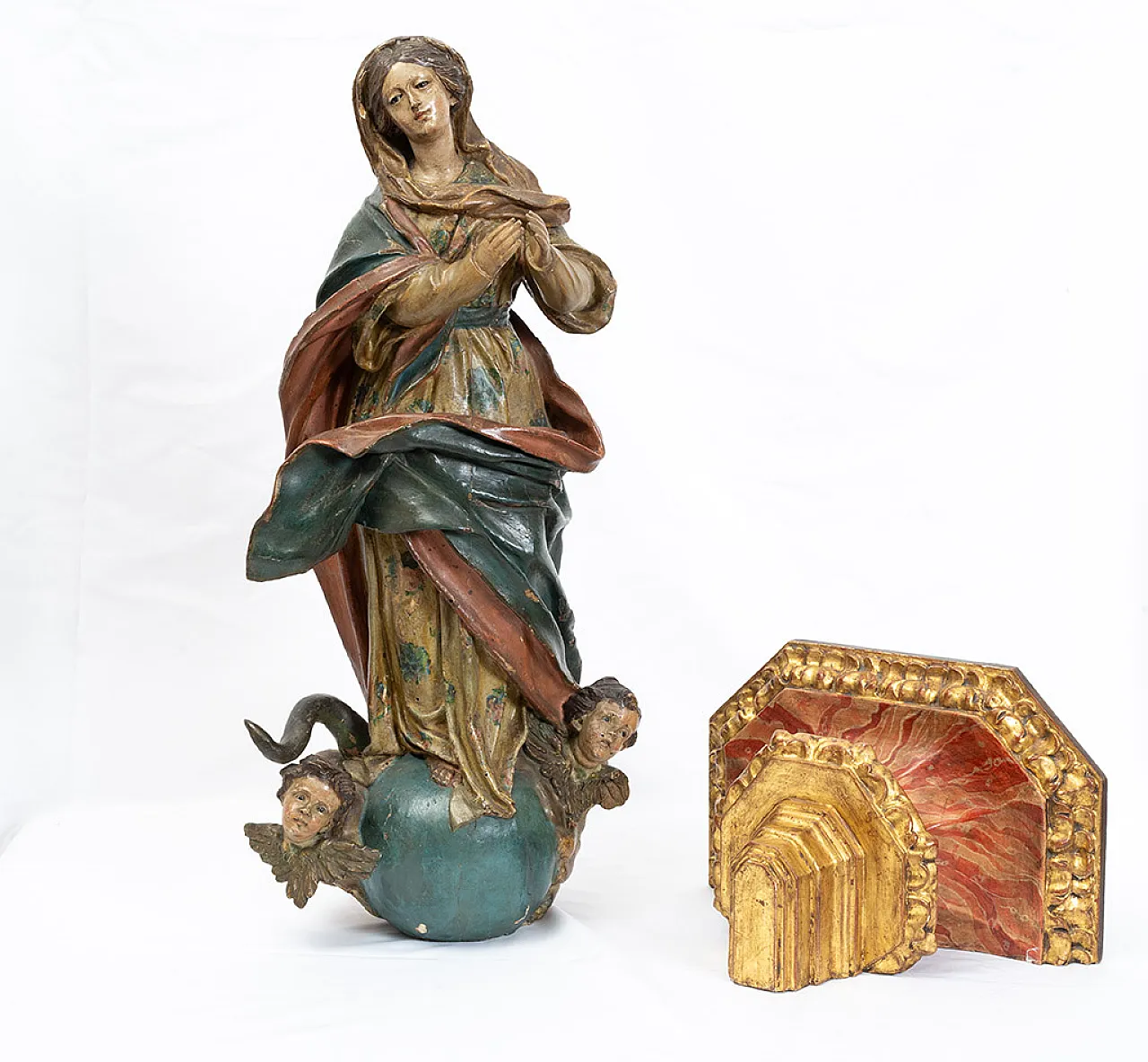 Neapolitan sculpture in polychrome wood the Madonna Immacolata 2