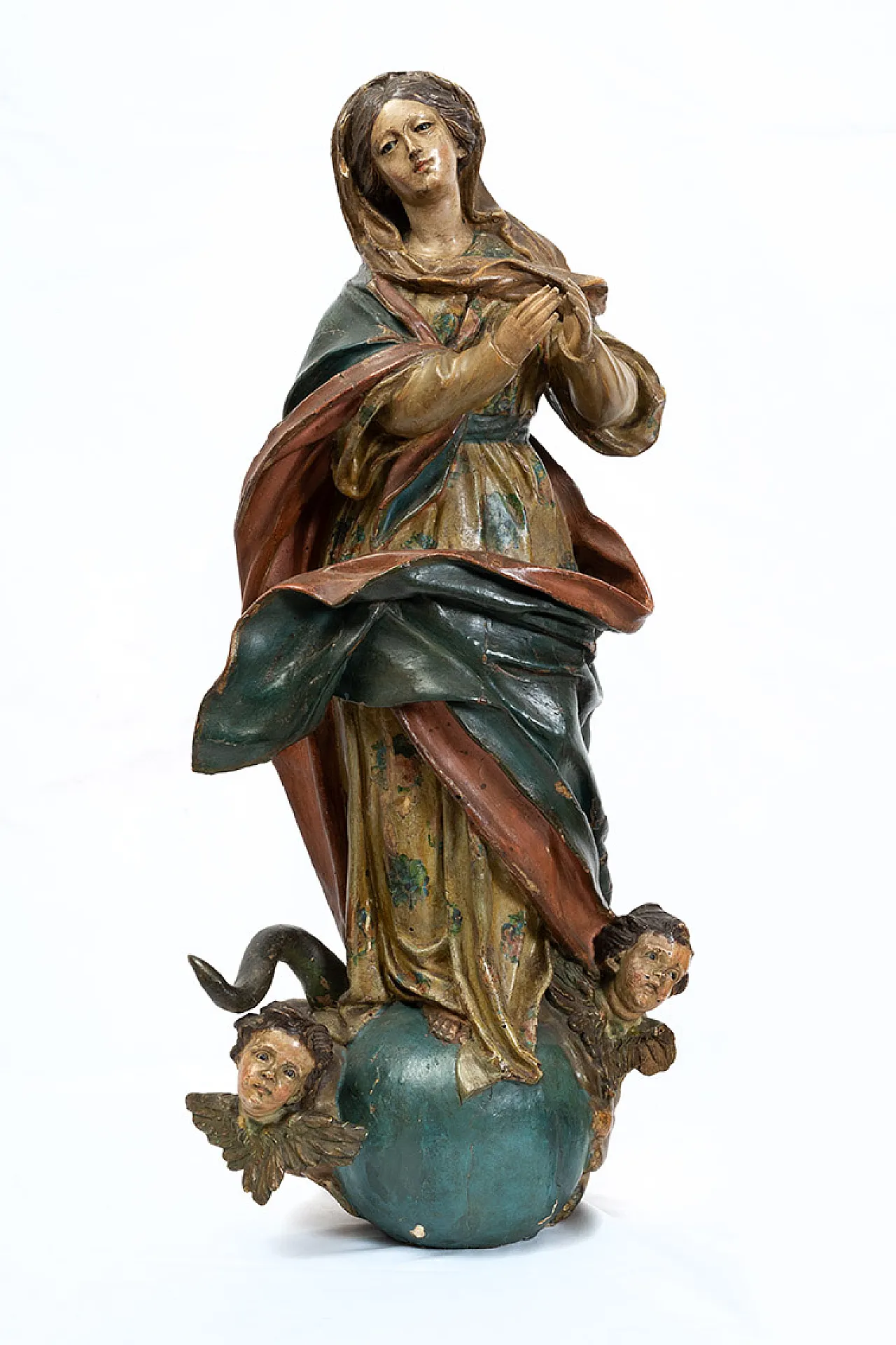 Neapolitan sculpture in polychrome wood the Madonna Immacolata 3