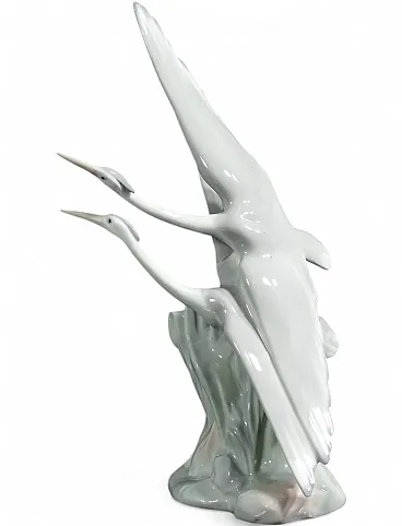 Pair of porcelain cranes by Lladrò, late 20th century
