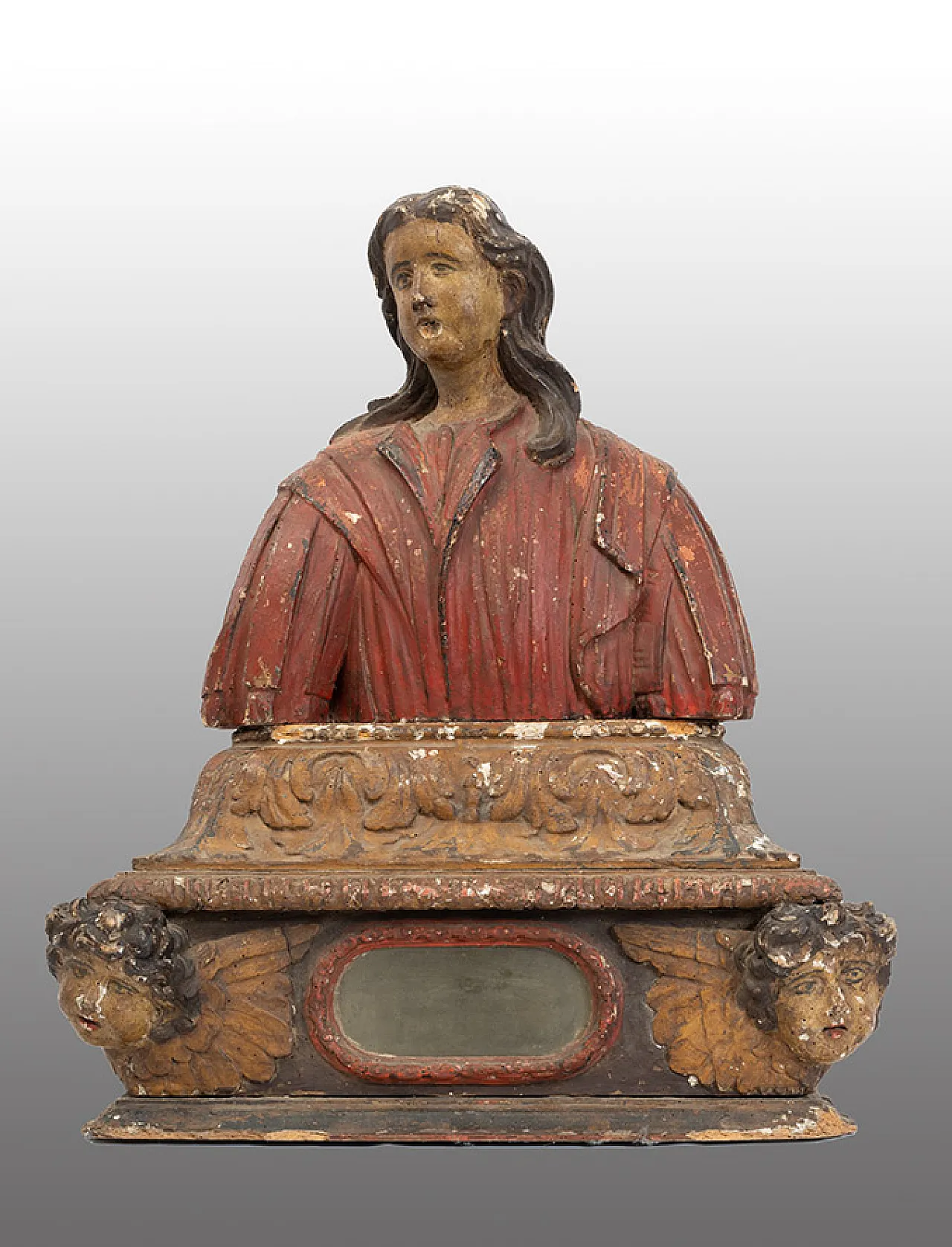 Reliquary bust in polychrome wood, end of the 15th century 1