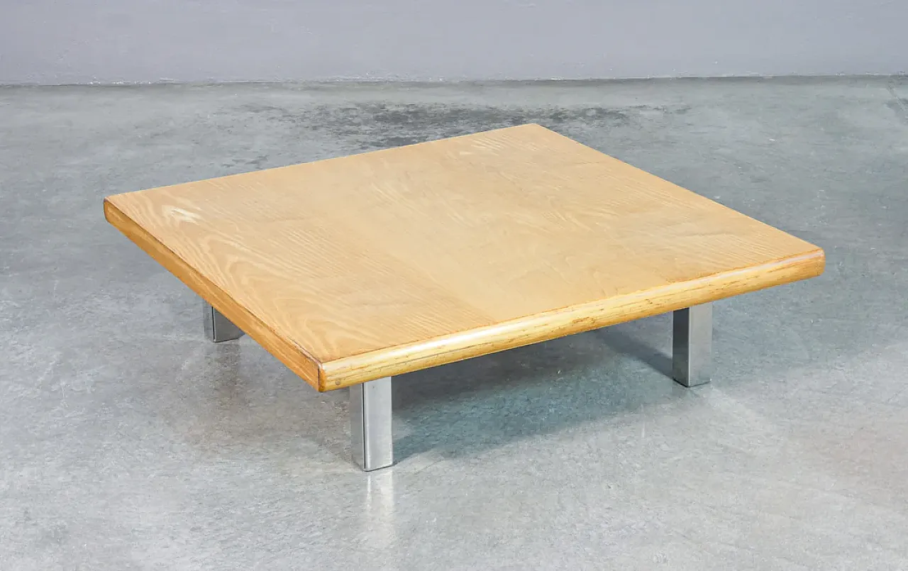 Wooden and chrome-plated metal coffee table by Saporiti, 1970s 1