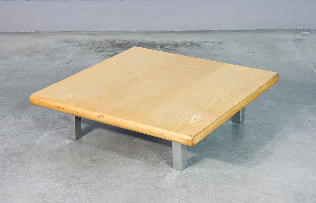 Wooden and chrome-plated metal coffee table by Saporiti, 1970s 2