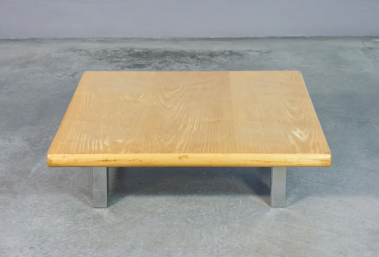 Wooden and chrome-plated metal coffee table by Saporiti, 1970s 3