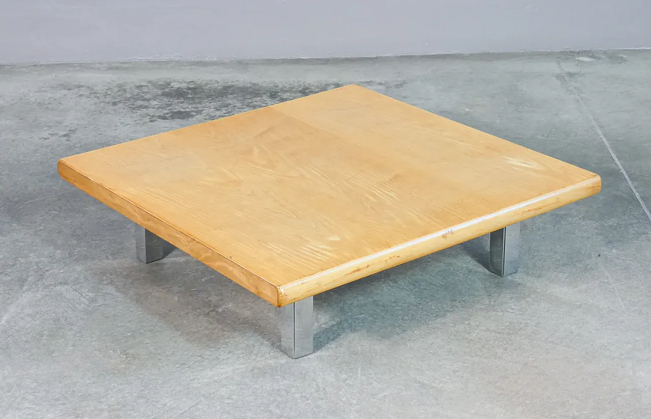 Wooden and chrome-plated metal coffee table by Saporiti, 1970s 6