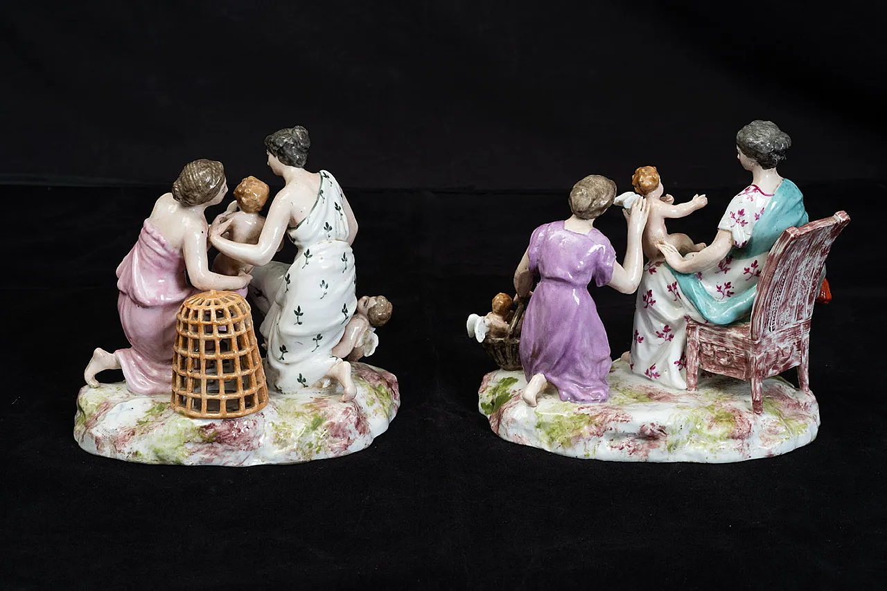Pair of Meissen polychrome porcelain sculptures depicting scenes 4