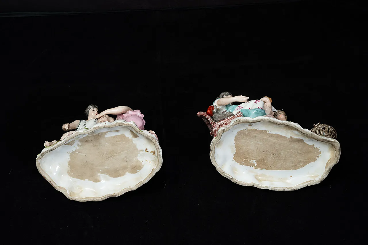 Pair of Meissen polychrome porcelain sculptures depicting scenes 5