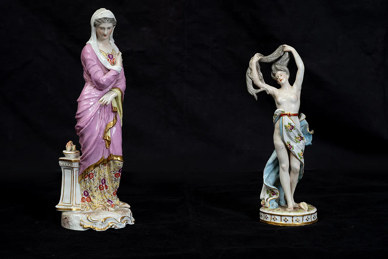 Pair of Meissen polychrome porcelain figurine, '800 1