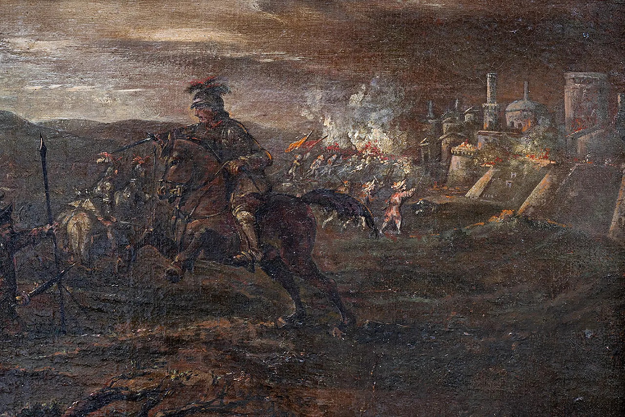 Turks and Christian battle, oil painting on canvas, 18th century 3