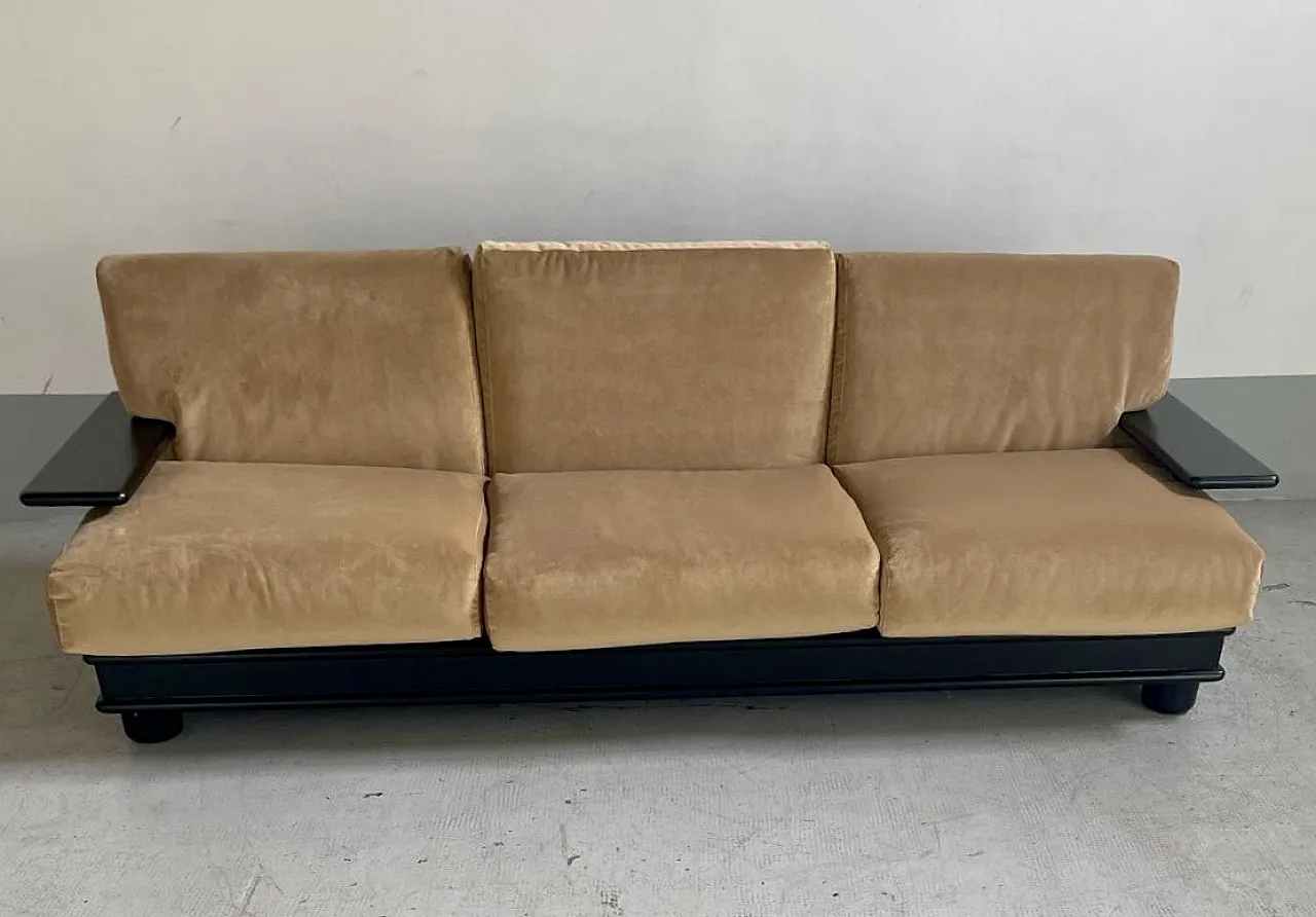 3 Seater Sofa Set with 2 armchairs in wood and velvet, 1970s 4