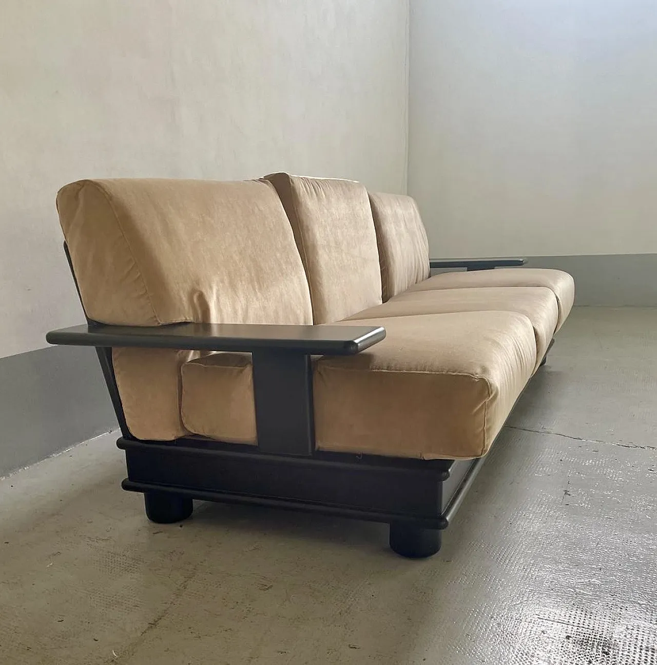 3 Seater Sofa Set with 2 armchairs in wood and velvet, 1970s 5