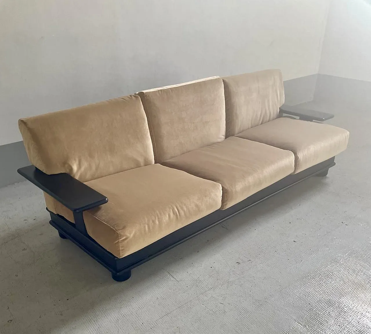 3 Seater Sofa Set with 2 armchairs in wood and velvet, 1970s 8