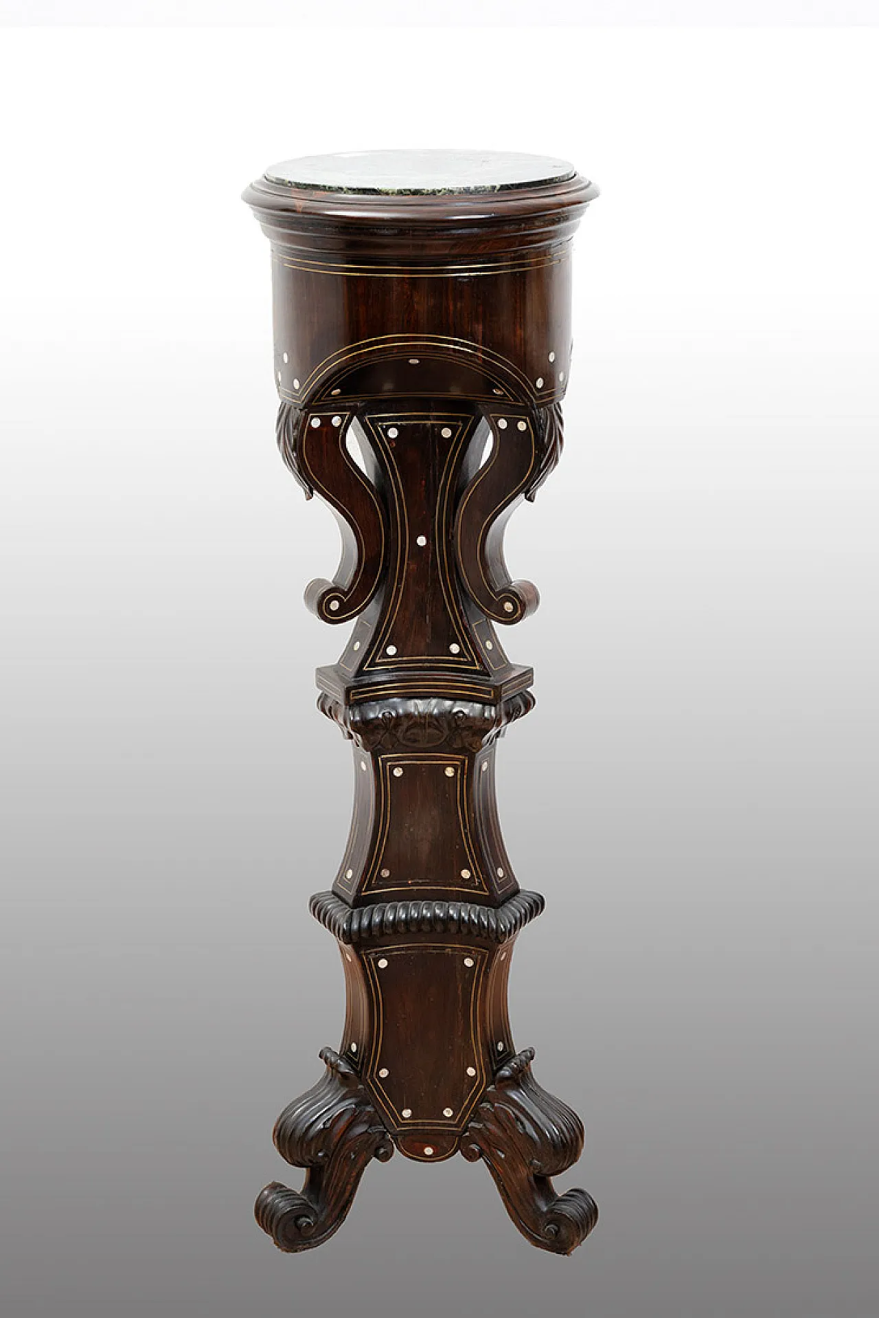 Antique Neapolitan Louis Philippe column in fine wood with inlays 1