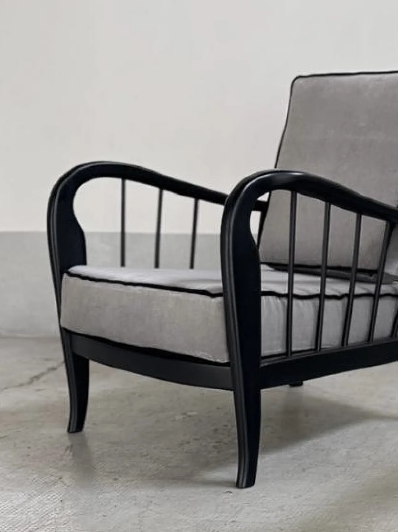 Pair of Buffa style armchairs in wood and velvet, 1950s 6