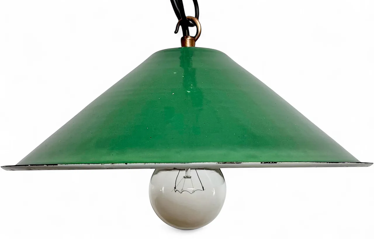 Industrial British Green Enamel Factory Pendant Lamp, 1950s 17