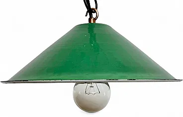 Industrial British Green Enamel Factory Pendant Lamp, 1950s