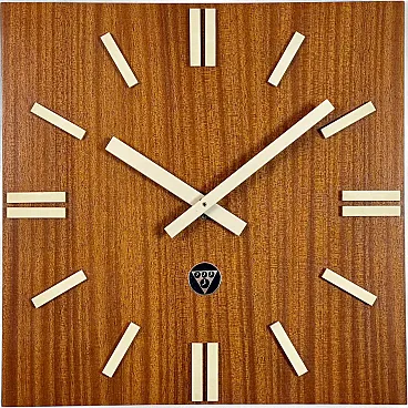 Vintage Brown Wooden Wall Clock from Pragotron, 1980s