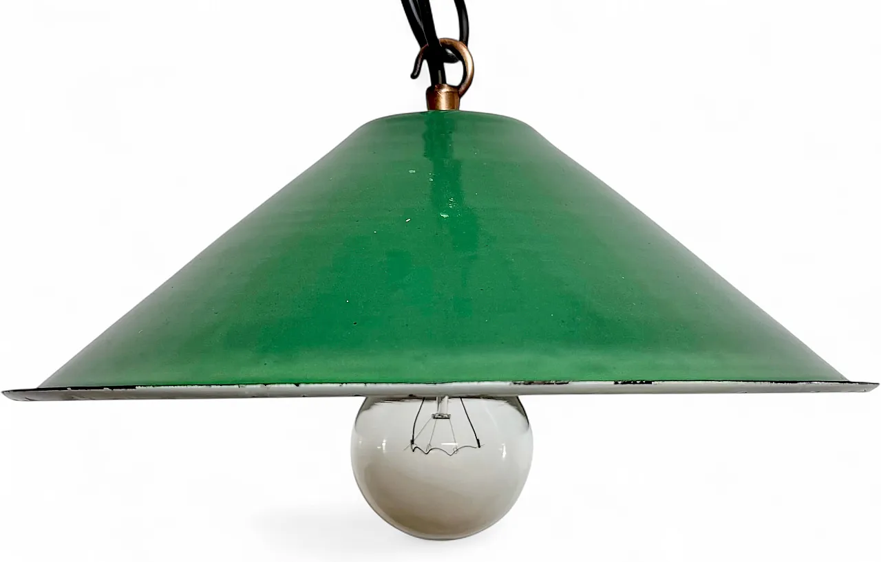 Industrial British Green Enamel Factory Pendant Lamp, 1950s 18