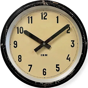 Black Industrial Factory Wall Clock from IBM, 1950s