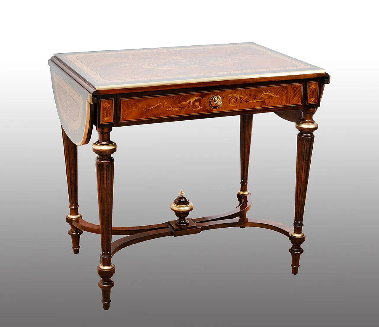 Napoleon III flap table in polychrome wood, 19th century 1