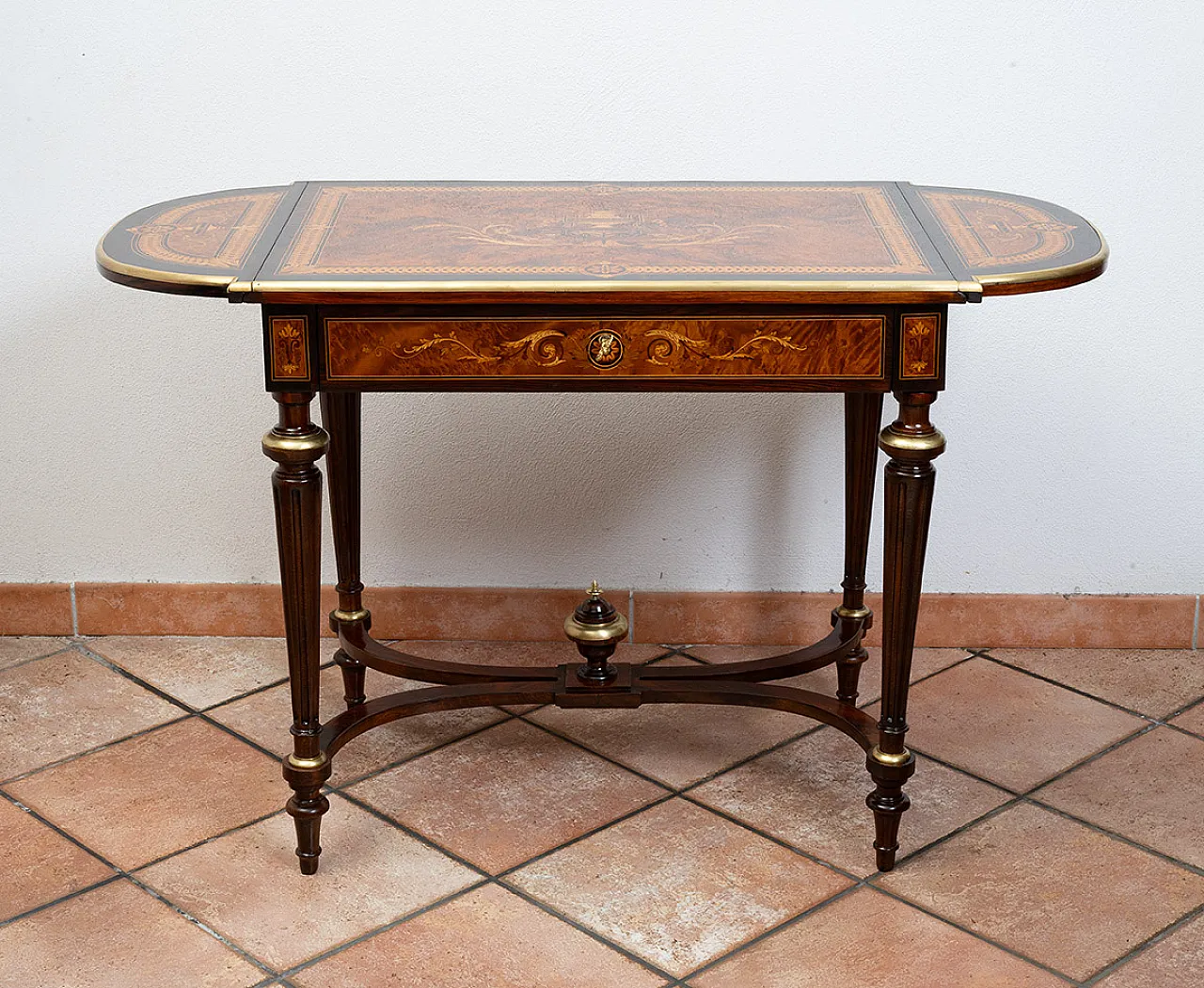 Napoleon III flap table in polychrome wood, 19th century 2