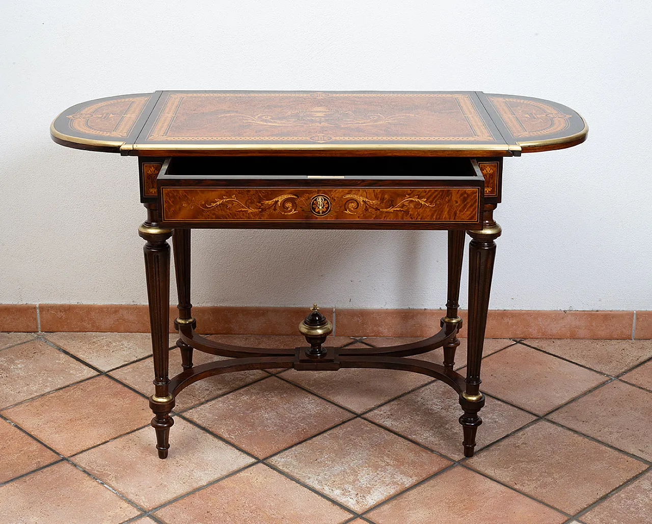Napoleon III flap table in polychrome wood, 19th century 3