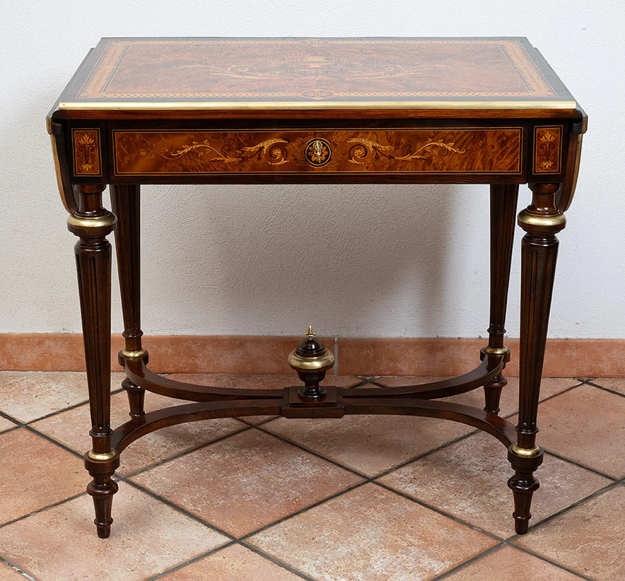 Napoleon III flap table in polychrome wood, 19th century 6