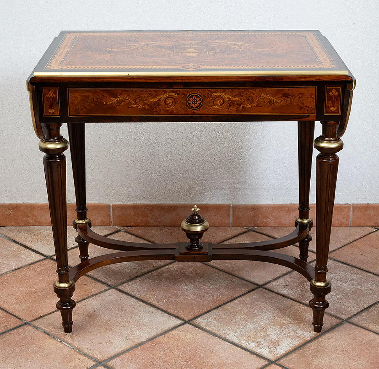 Napoleon III flap table in polychrome wood, 19th century 7