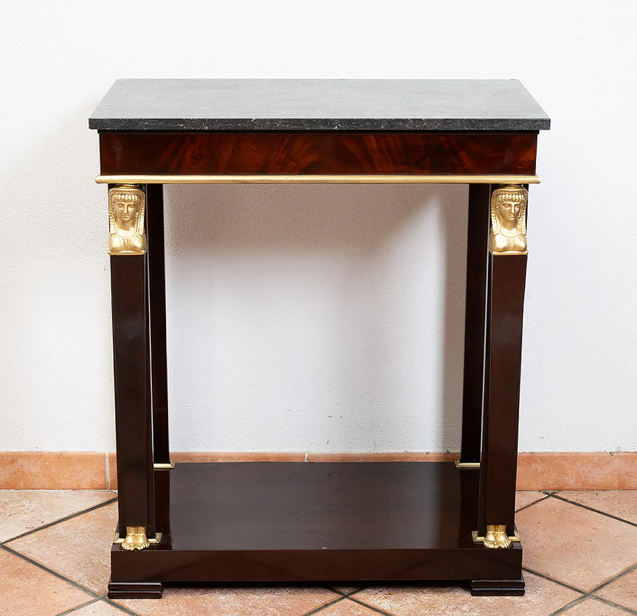 Consolle Ritorno D'Egitto in piuma di mogano con piano in marmo, '800 2