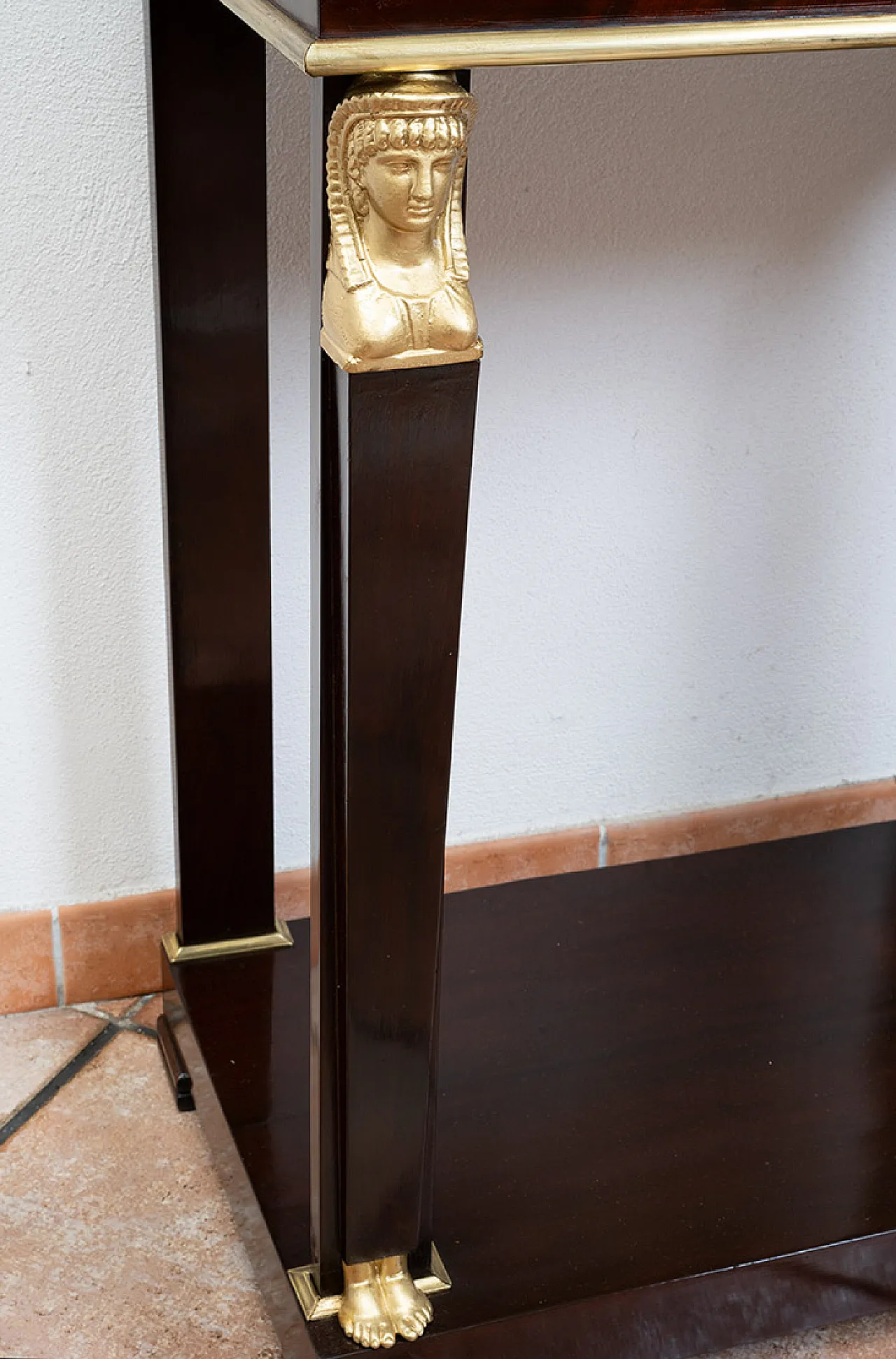 Consolle Ritorno D'Egitto in piuma di mogano con piano in marmo, '800 4