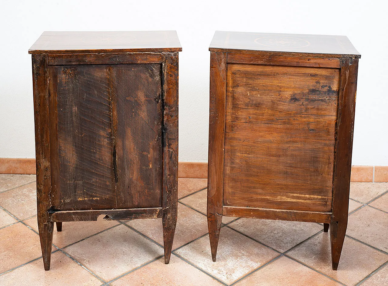 Pair of antique Louis XVI Lombardi bedside tables in polychrome wood. Peri 6