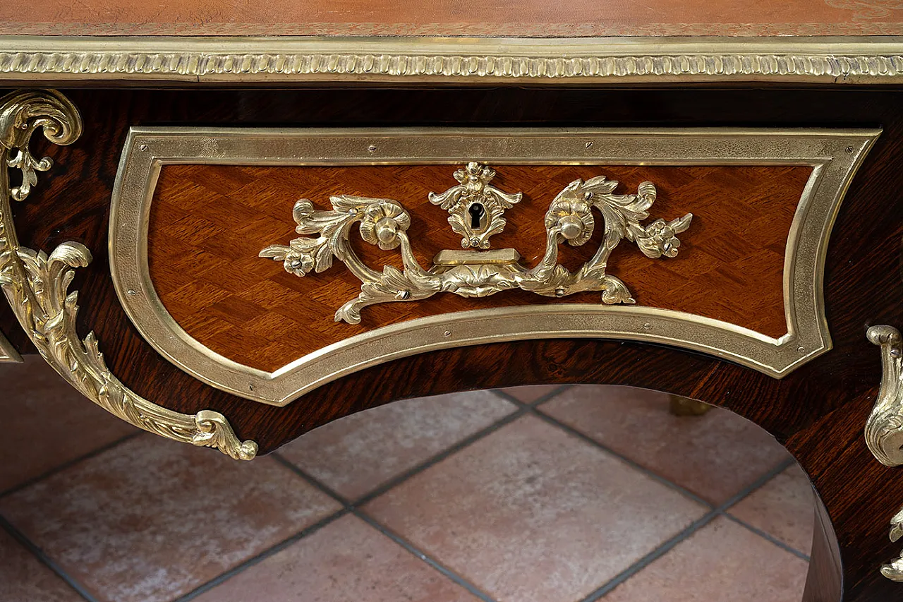 French Napoleon III Desk in exotic wood and gilded metal, 19th c. 5