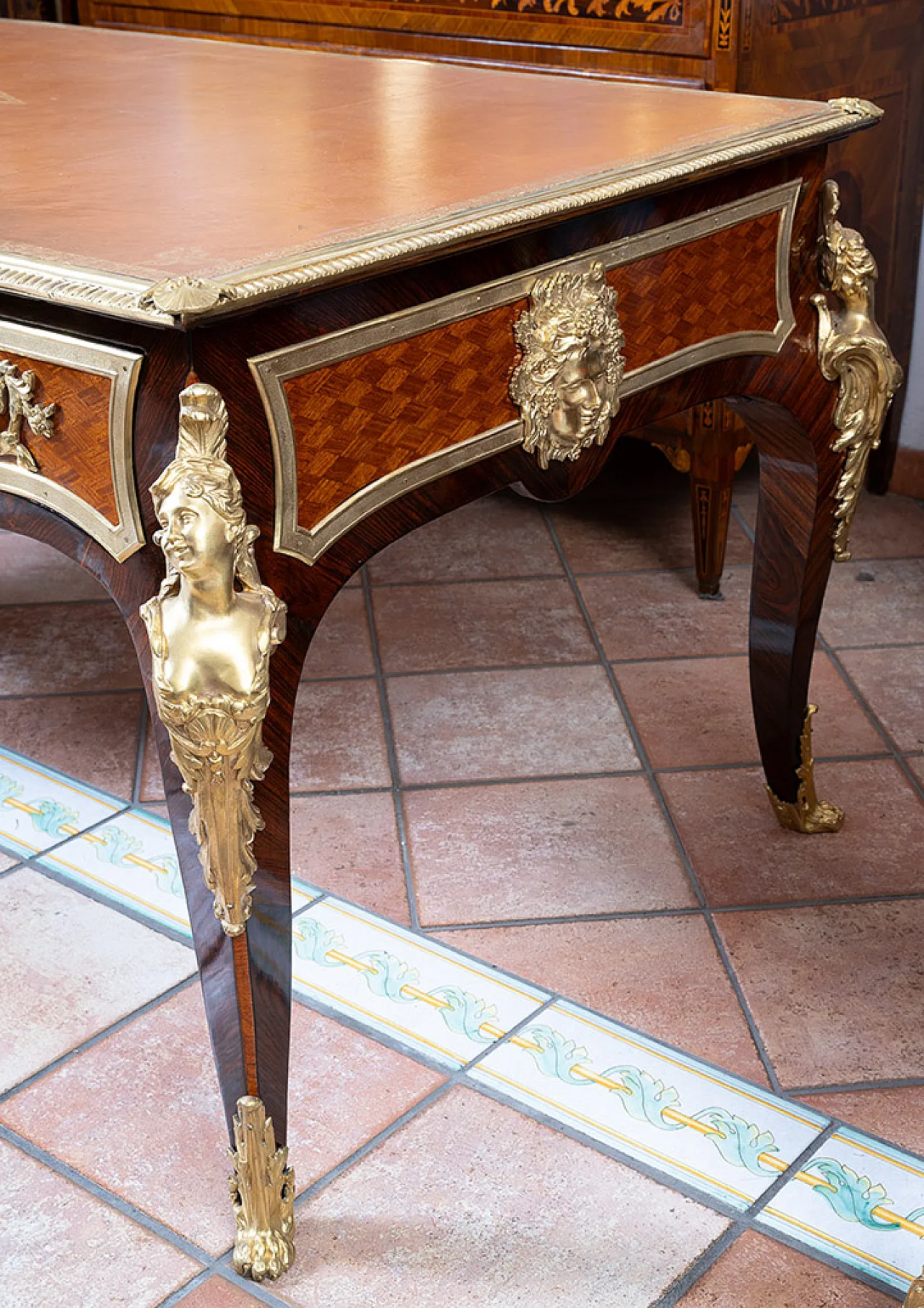 French Napoleon III Desk in exotic wood and gilded metal, 19th c. 7