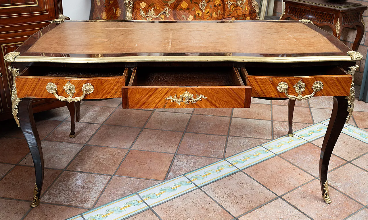 Scrivania Napoleone III Francese in legno esotico e metallo, '800 2